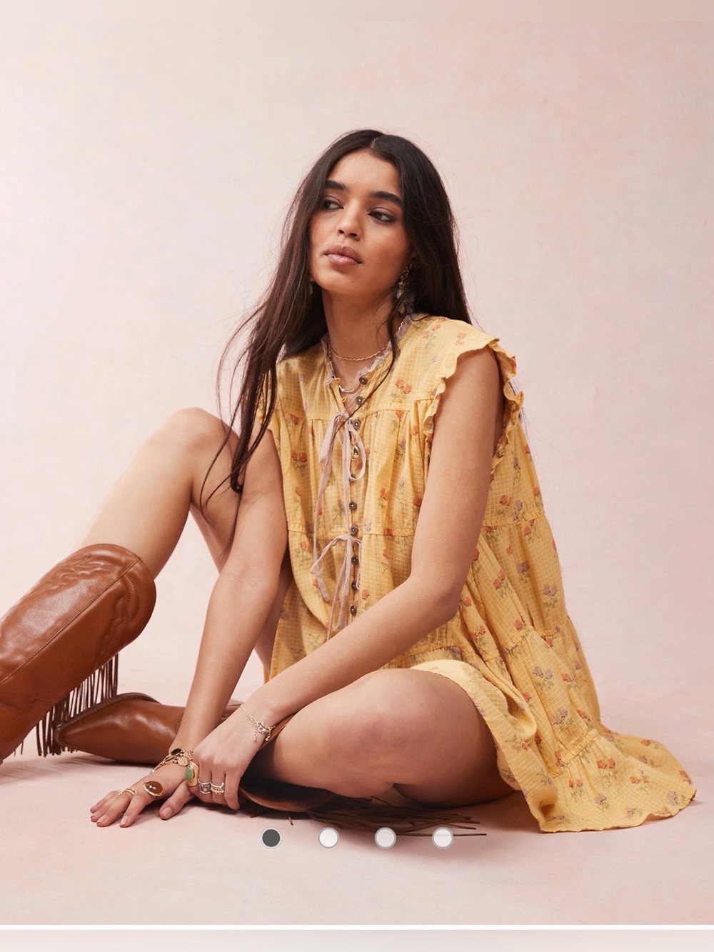 Free People Sundown Ditsy Print Smocked Mini Dress